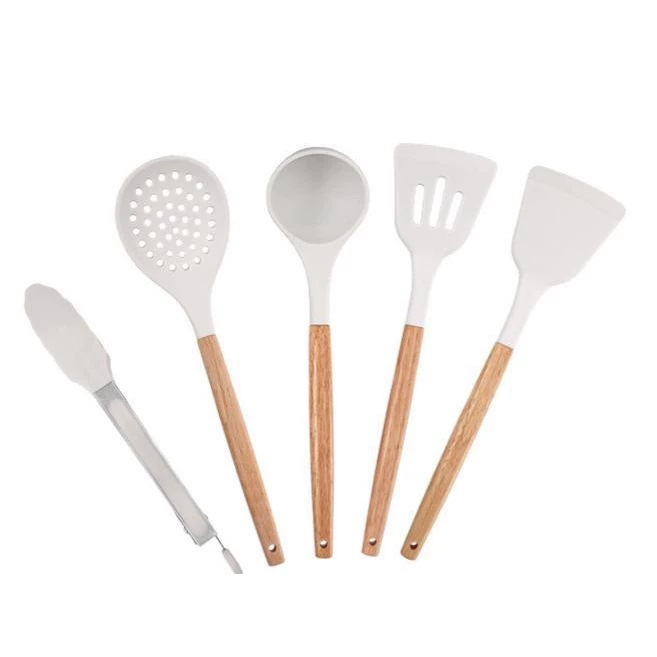 Espátula de Silicona para Cocina de Silicona de Grado Alimenticio y Madera Resistente a Altas Temperaturas y Antideslizante
