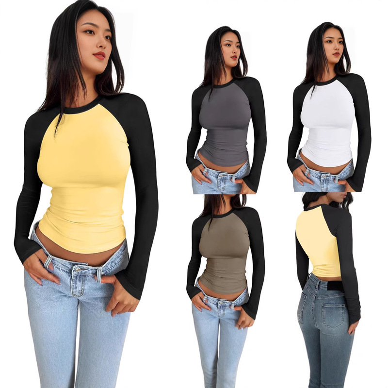 Cross-Border European and American Sports Fashion Women's Clothing, Versatile Color-Blocking Yoga Wear, Bm Tops, Tight-Fitting Quick-Dry Long-Sleeve and Short-Sleeve Bm Style