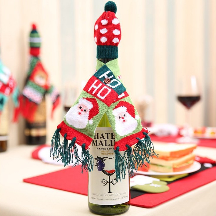 Nueva Navidad vino botella decoración Navidad bufanda sombrero traje Navidad vino tinto botella cubierta