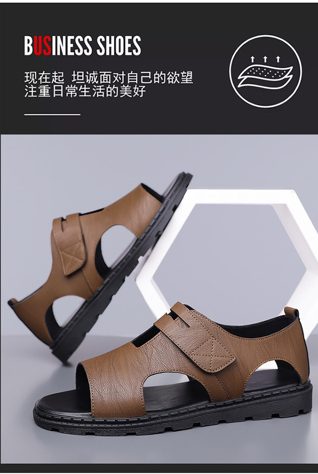 Dép sandal nam quai ngang kiểu La Mã, da mềm chống trượt, quai dán, đi ngoài trời mùa hè — Màu nâu, màu xám, màu đen chi tiết 5