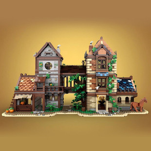 Cross-Border Moc-167214 Medieval Street (with Interior and 2 Main Buildings) 3887 Particles