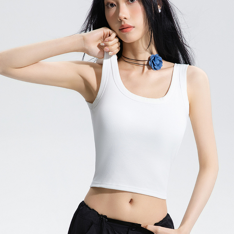 女性用の幅広肩Uネック純綿ボトムベスト、ワンピース固定カップアウターウェア、ブラジャーなしのスリムなノースリーブトップ|undefined