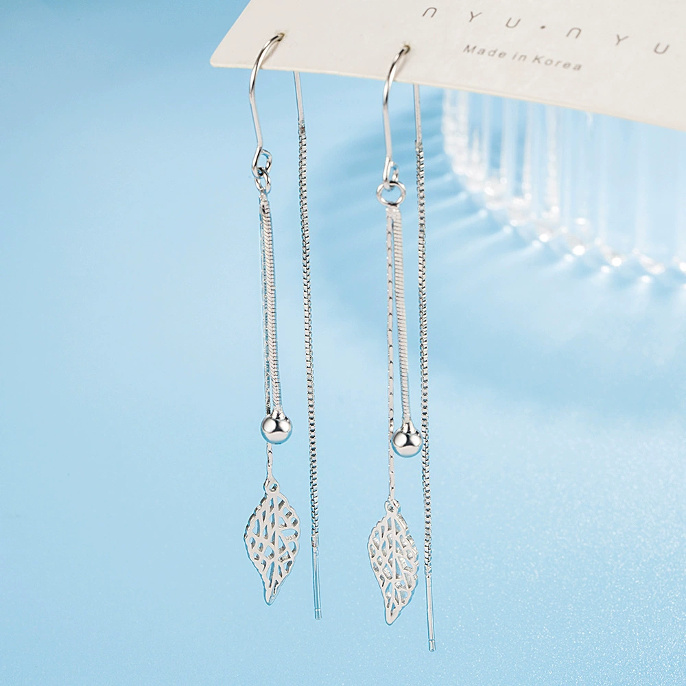 Personalized hollow leaf ear hook female simple temperament long Liu Su ear wire