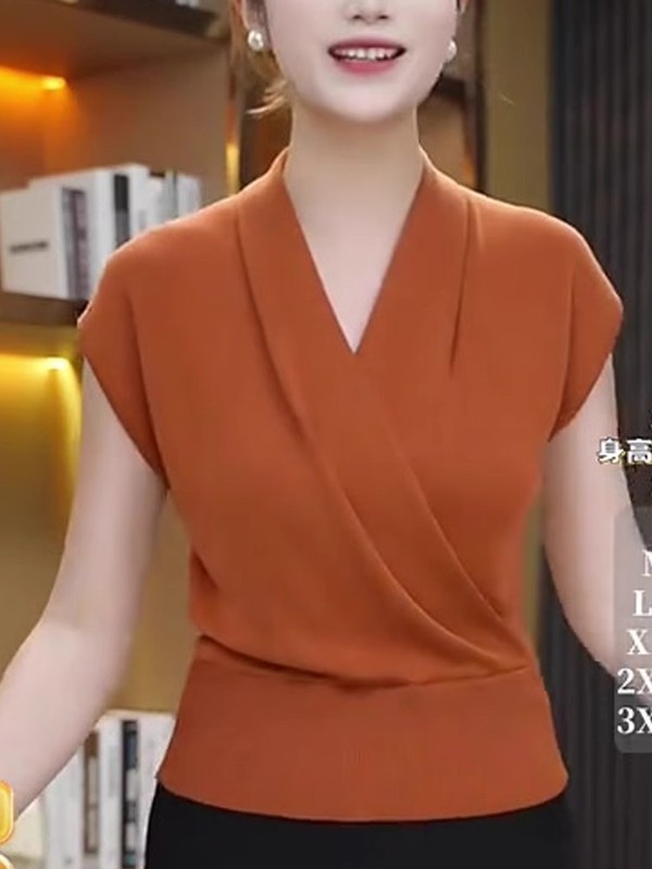 V领短袖T恤女2025夏季新款高端修身别致收腰显瘦气质纯色百搭上衣|undefined