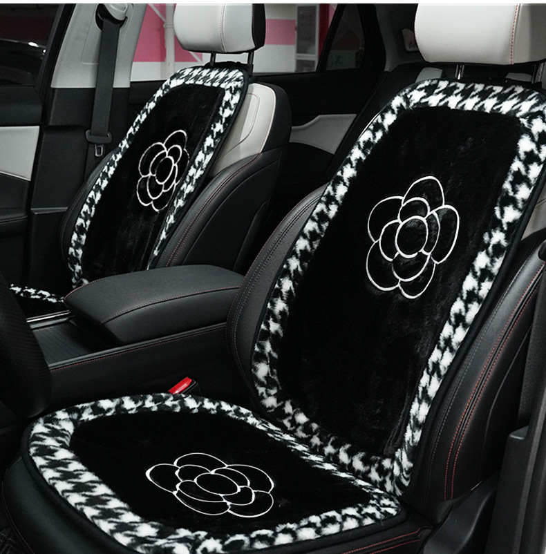 Winter Plush Car Cushion High-grade Camellia Houndstooth Side Car Seat Cushion Non-slip Warm-keeping Car Seat Cushion