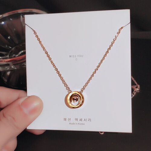 Korean 18k Rose Gold Simple Roman Six Diamond Necklace for Women, Titanium Steel, Non-Fading, Fashionable Clavicle Chain, Wholesale