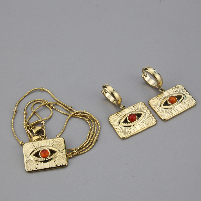 Simple Style Eye Titanium Steel Earrings Necklace Hollow Out Stainless Steel Necklaces