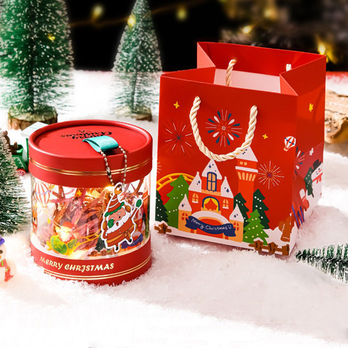 Christmas paper tube apple box Christmas Eve fruit packaging box hug bucket cartoon Santa Claus round empty box