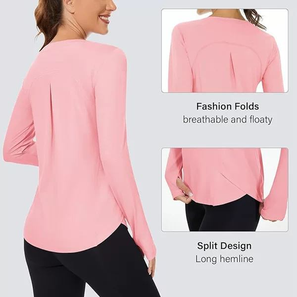 2026 Women's Yoga Wear Split Long Sleeve Upf50+ Sun Protection Sportswear Uv Protection Running Fitness Loose T-Shirt