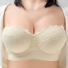 无肩带手掌杯超厚蕾丝边内衣女聚拢防下垂文胸小胸加厚显大文胸罩