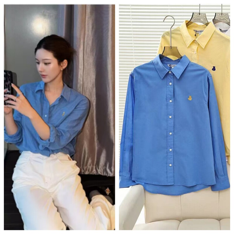 Zhao Lusi's Same Style 2026 Spring/Summer New College Embroidered Linen Polo Long-Sleeve Shirt for Women Ttyw2624Cge