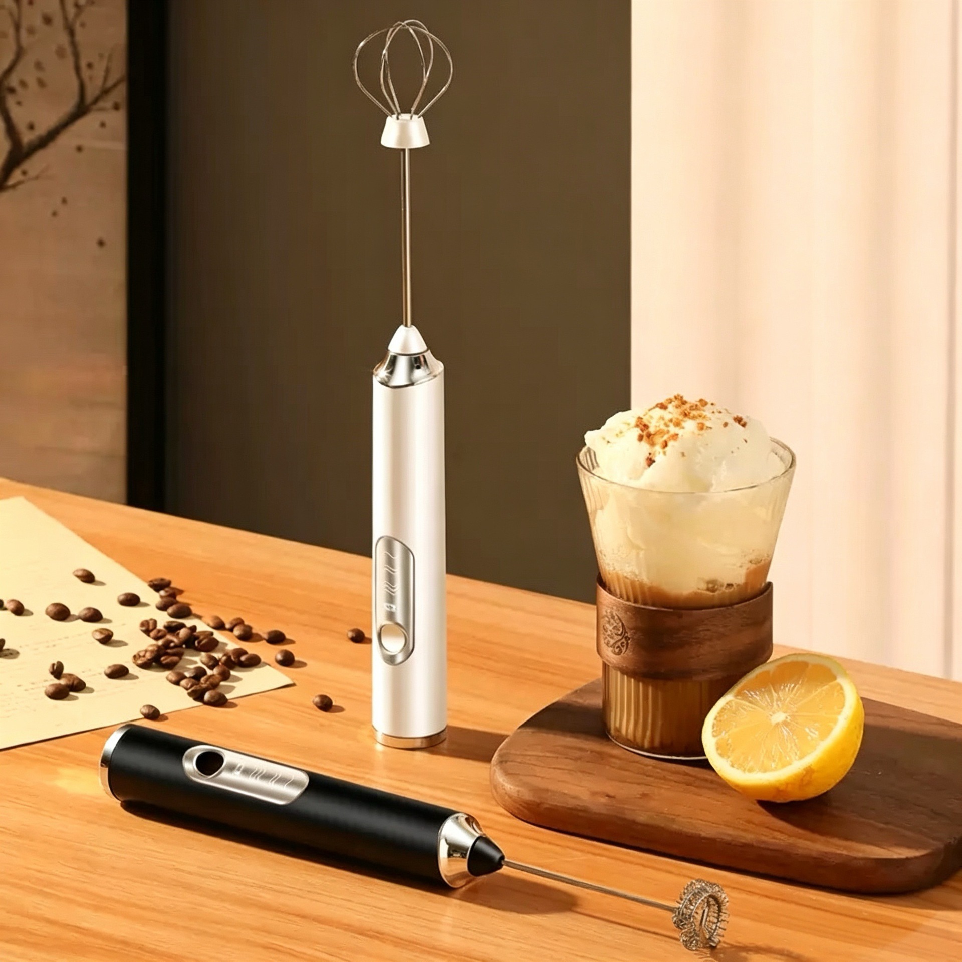 Batidor de Huevos Eléctrico Portátil de ABS con Carga USB, para Café y Leche