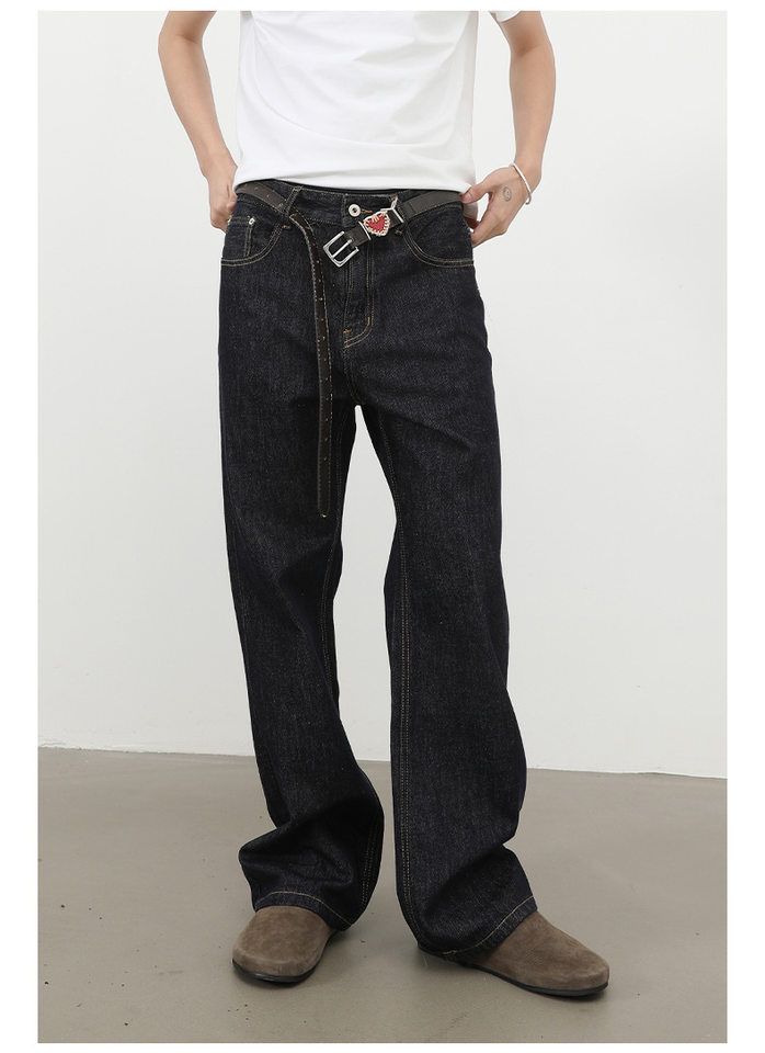 Quần jeans nam dáng suông hơi rộng, ống đứng, lưng giữa, phong cách Hàn Quốc — màu xanh, màu đen chi tiết 11