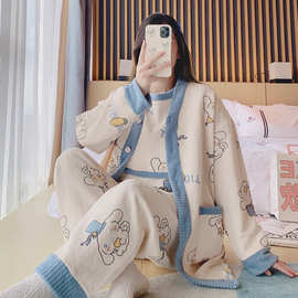 秋冬加厚空气棉孕妇睡衣女产妇哺乳喂奶月子服三件套夹层可产后