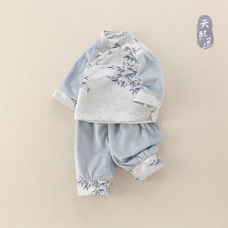 婴幼儿新中式分体套装春秋款唐装宝宝抓周生日礼服国风爬服二件套|undefined