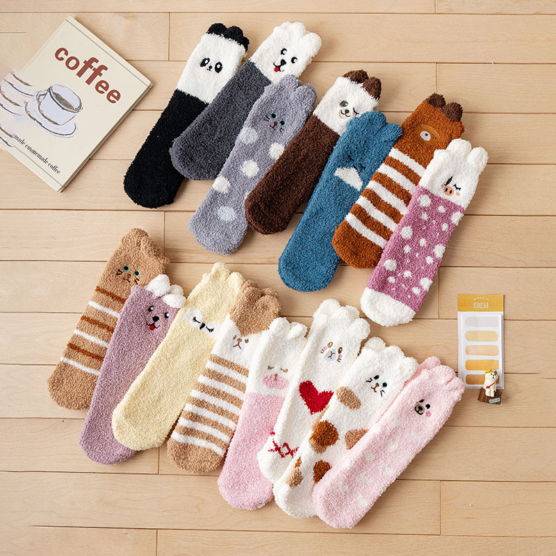 Womens Thickened Winter Warm Coral Fleece Japanese Mid Tube Socks