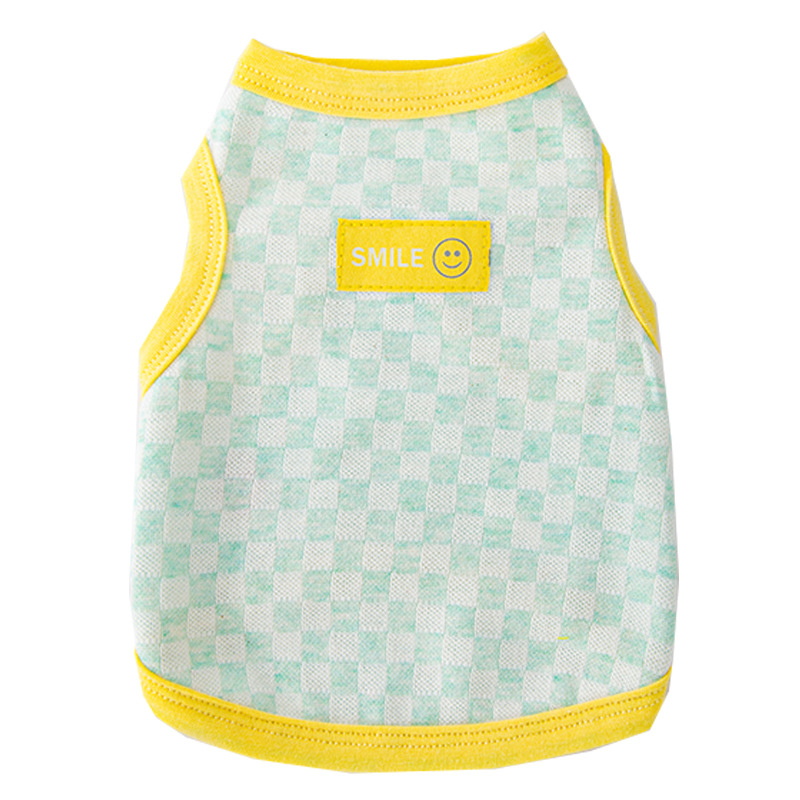 Primavera y verano Puppy Delgado transpirable contraste de color de tablero de chessboard Plaid chaleco gato Chaleco de dos patas ropa de peluche para mascotas