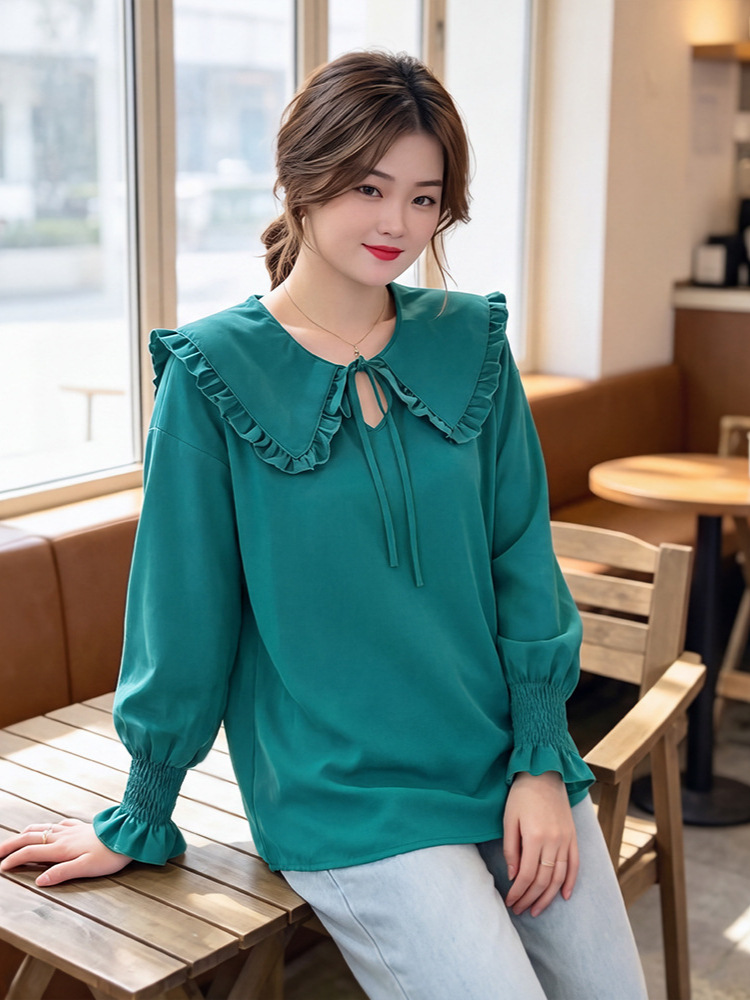 65-160kg Plus-Size Women's French-Style Doll Collar Shirt for Spring and Autumn, Loose-Fitting Inner Top for Slightly Chubby Women 65-160kg Plus-Size Women's French-Style Doll Collar Shirt for Spring and Autumn, Loose-Fitting Inner Top for Slightly Chubby Women