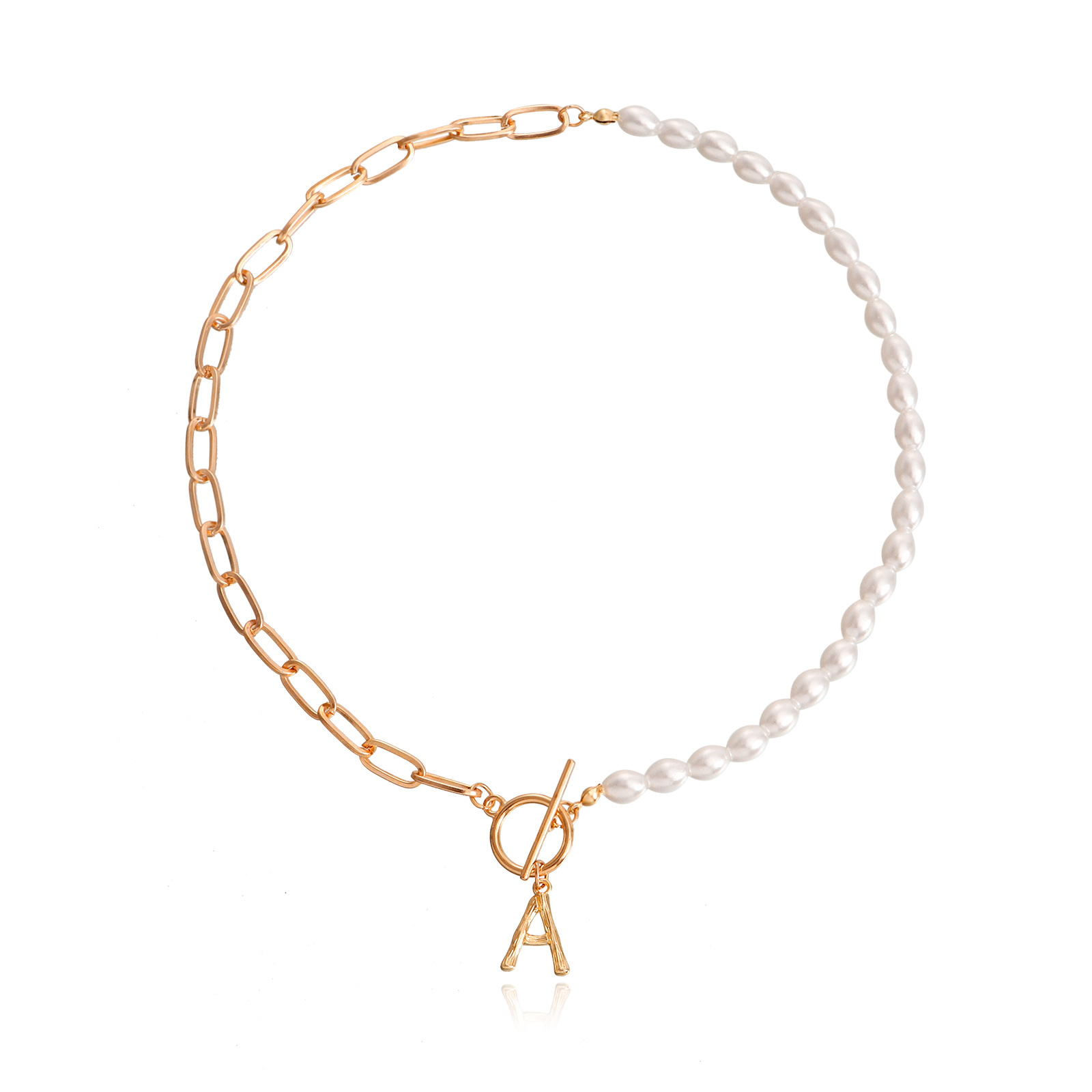 European And American Jewelry Niche Simple OTBuckle Half Imitation Pearl Letter APendant Necklace Female Style All-match Necklace