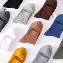 Fall Double-Needle Short-Medium Calf Men's socks, versatile cotton socks for men, single color, college-style vertical stripes, factory wholesale