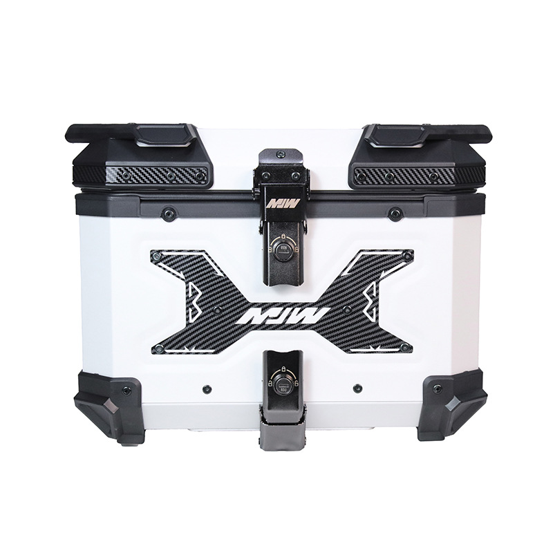 45L elegante baúl blanco de motocicleta a prueba de agua desmontaje rápido caja de almacenamiento de aleación de aluminio caja de cola estampada a prueba de caídas