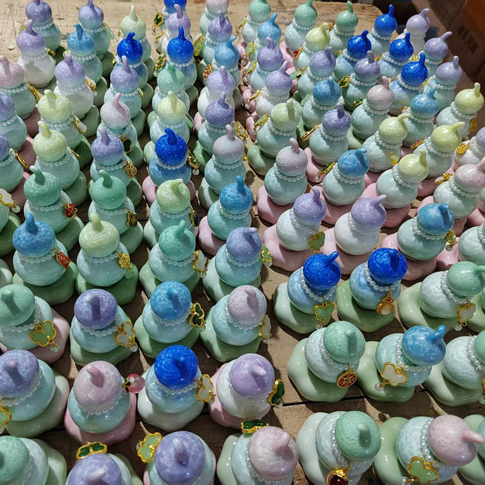 陶瓷转转 陶艺家居摆件饰品 随手礼 结晶釉葫芦 陶瓷底座