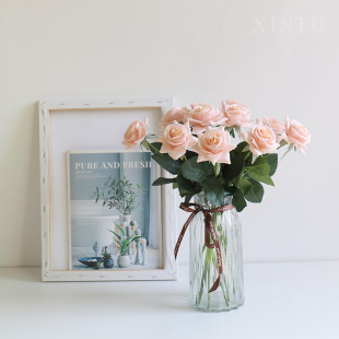 Factory direct high simulation rose fake flower home living room decoration flower wedding single hand moisturizing Rose