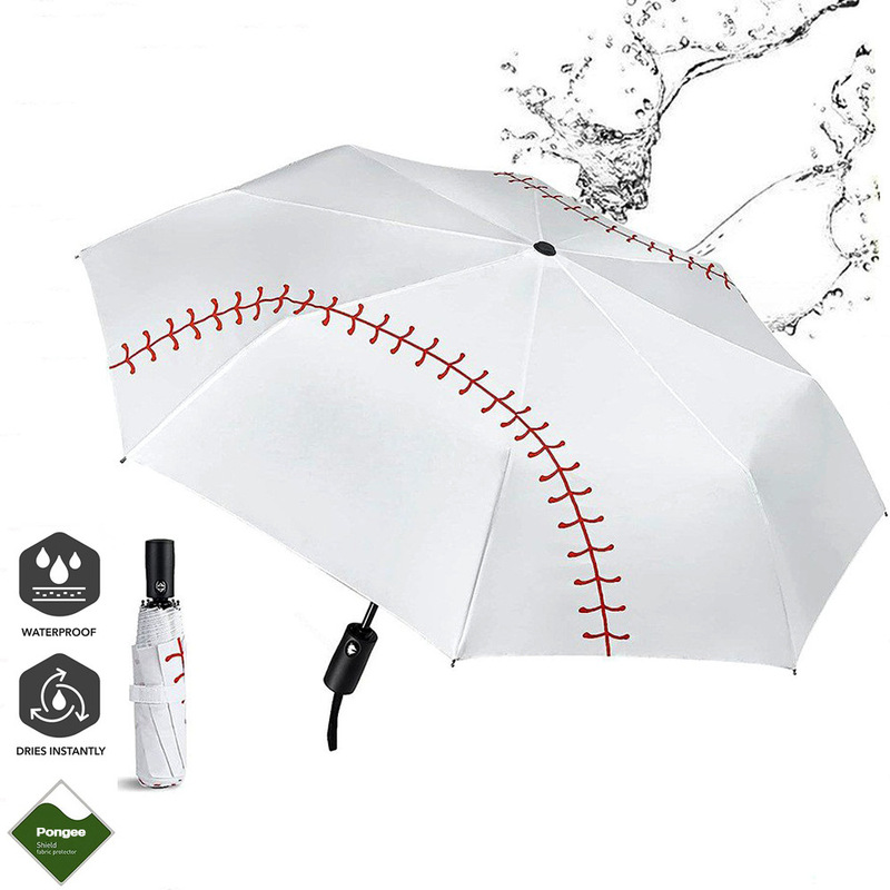 Cross-Border Travel Umbrella White Baseball Full-Print Fully Automatic 70% off Softball Folding Umbrella