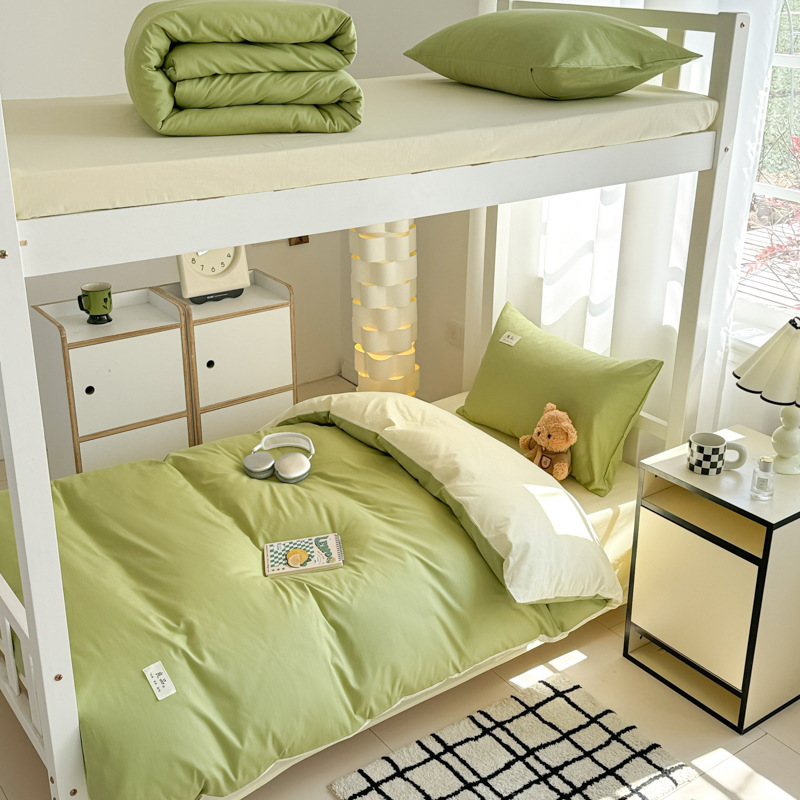 Verano de algodón simple cama de estudiante traje de tres piezas de algodón 2025 nuevo dormitorio individual funda de edredón traje de cuatro piezas
