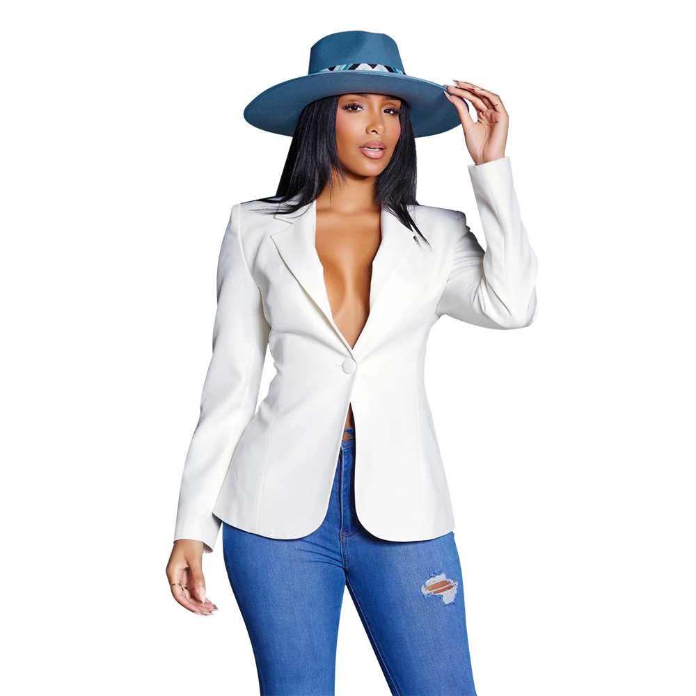 Saco Blazer con Cuello en V para Mujer K10600 de Poliéster Manga Larga