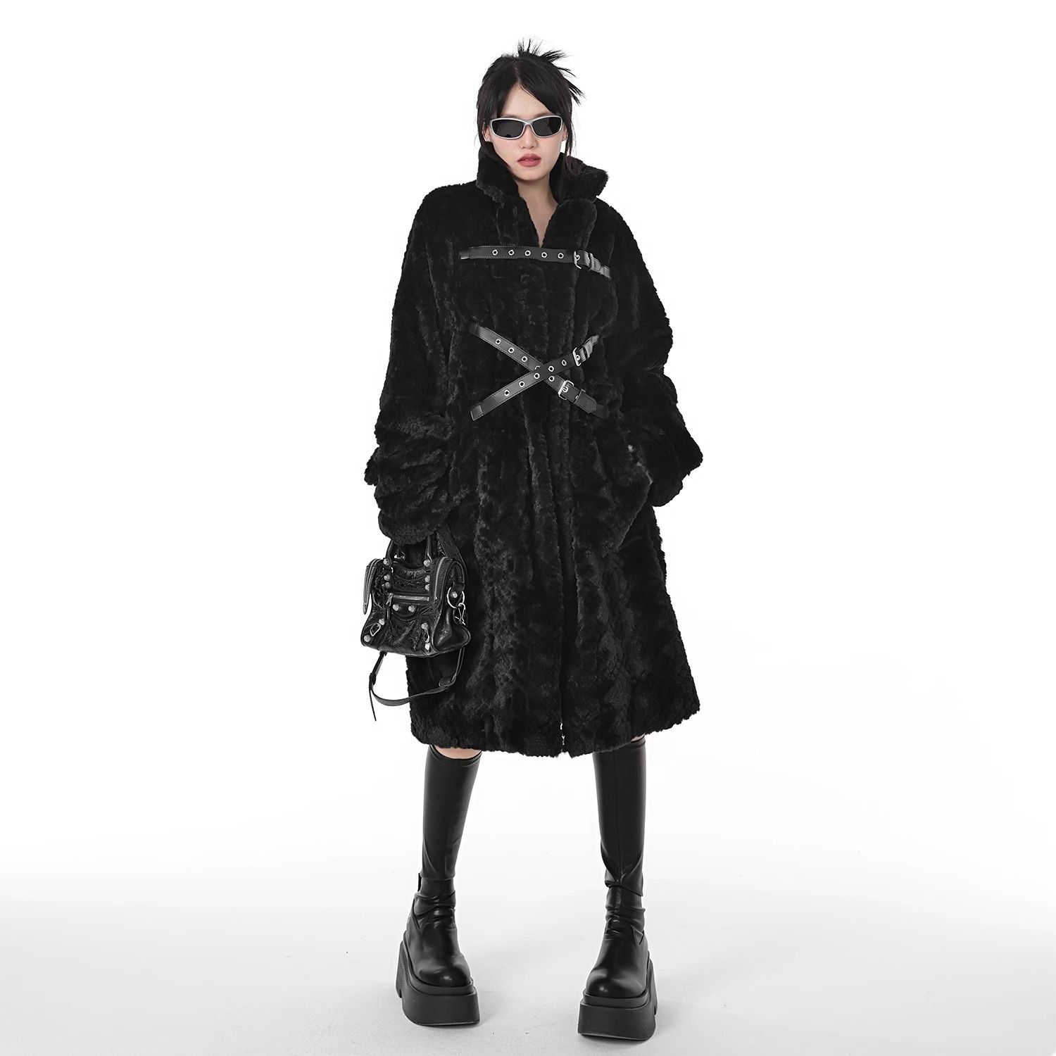 2023冬季新款暗黑风仿皮草毛毛绒外套女中长款加厚羊羔毛宽松大衣