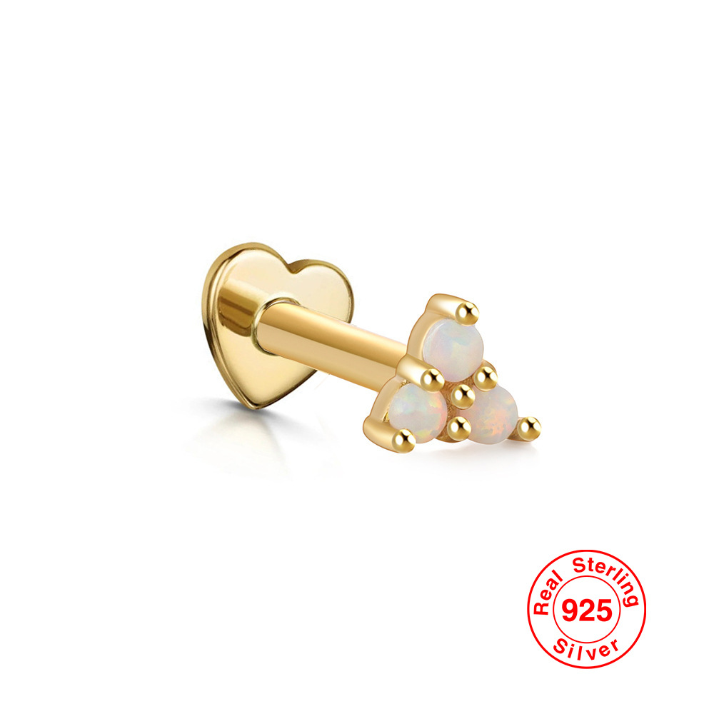 S925 plata esterlina ópalo diamante incrustado en forma de corazón hilo piercing oído hueso Stud Europea y Americana Venta caliente de alta calidad pendientes