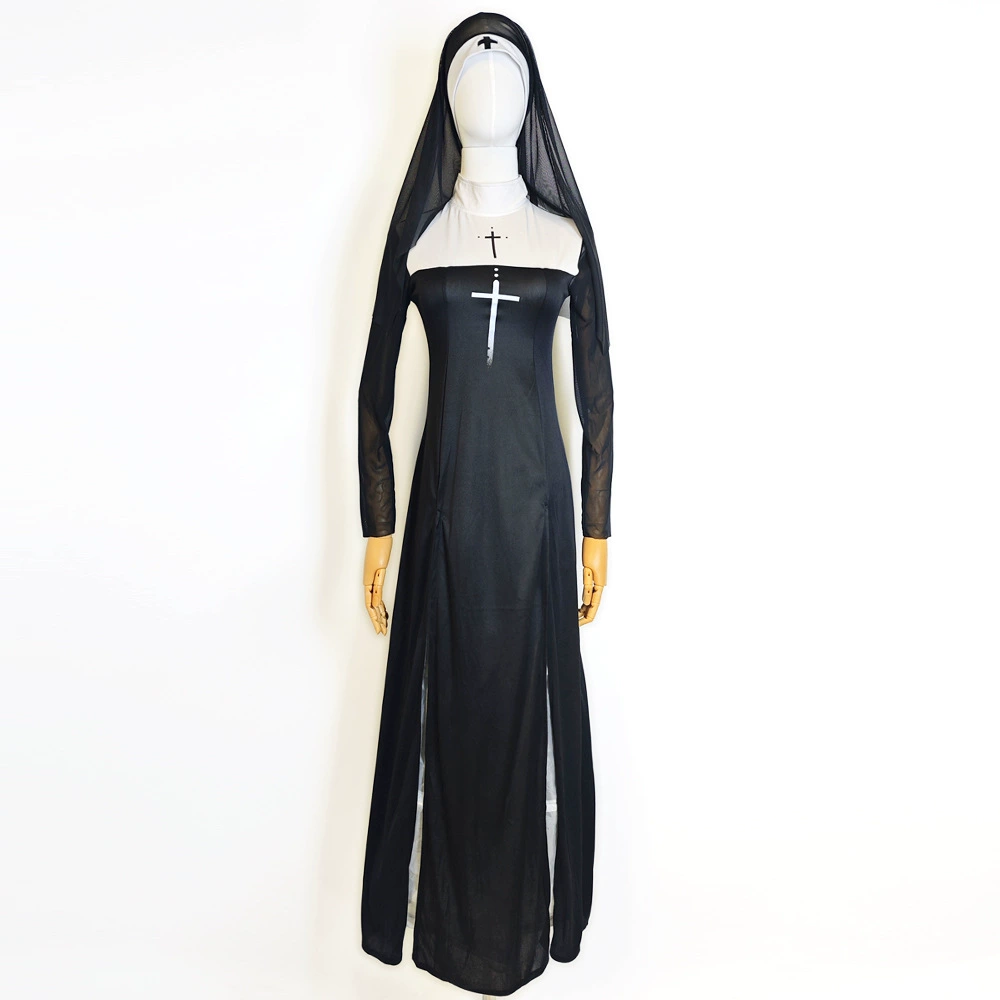 Костюм сексуальной монахини на Хэллоуин, карнавал в костюме черной монахини, вампирский костюм, роль ведьмы-маиды