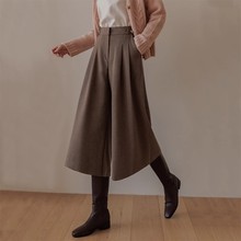 七分加厚阔腿裤女秋冬新款高腰八分直筒裤小个子显瘦a字毛呢中裤