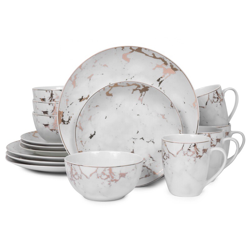 16-Piece Dinnerware Set for Home Use, Melamine Imitation Ceramic Set, Household Soup Bowl, Light Luxury Dishes