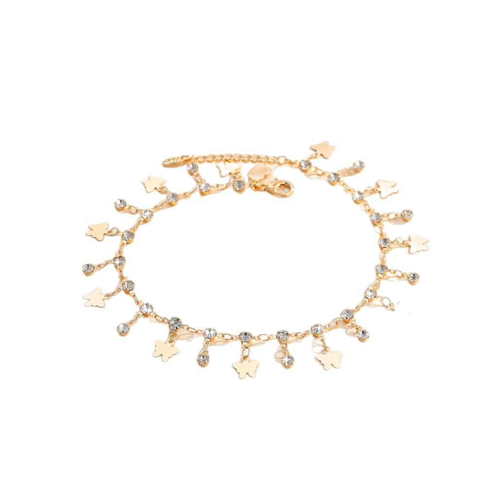 Joyas de pie de viento transfronterizas étnicas playa bohemia personalidad mariposa colgante de bronce dorado diamante brazalete mujer