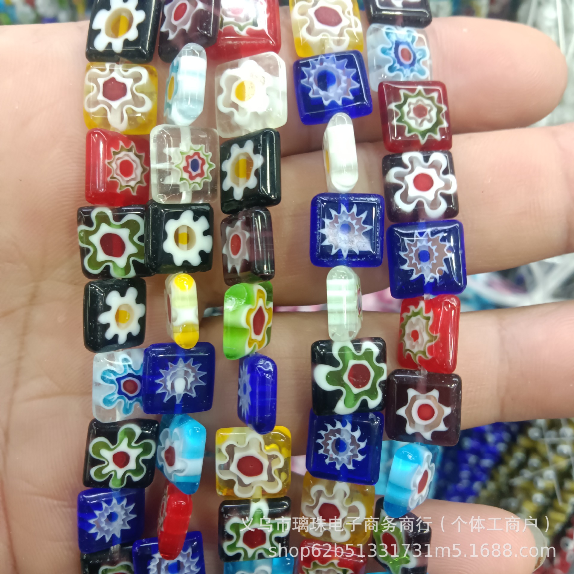 Single Flower Square Mixed Color Thousand-Flower Glass Spacer Beads, Multiple Sizes Available, Glass Loose Beads DIY Jewelry Accessories Wholesale