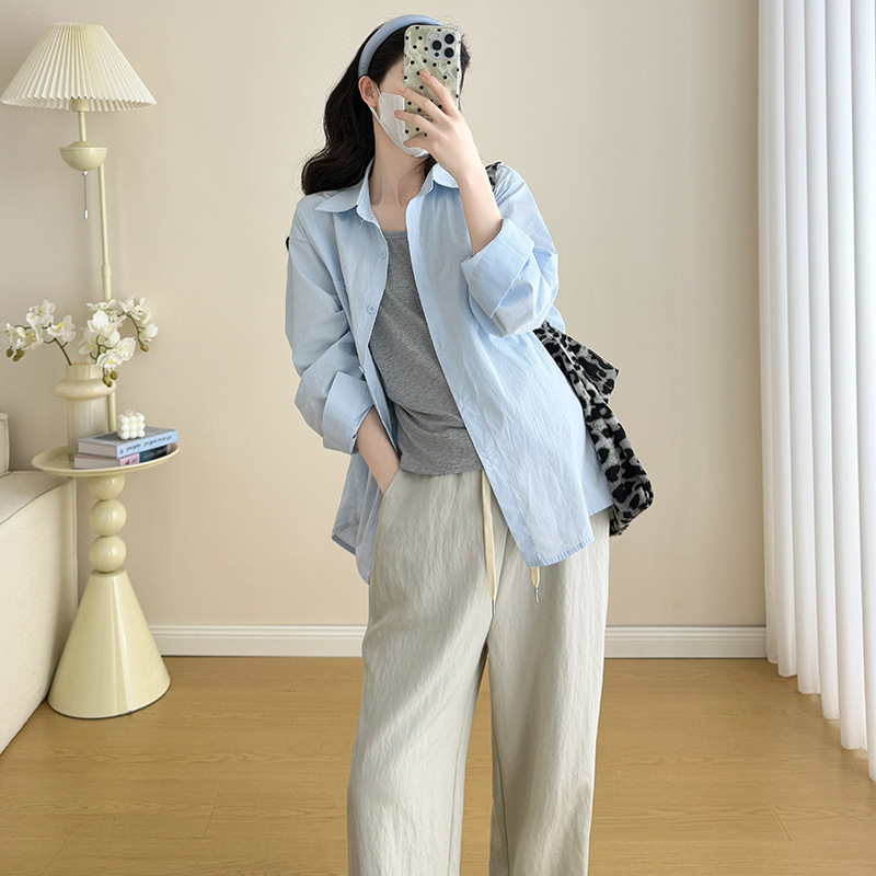 Pregnant Women's 2026 New Spring-Summer Versatile Simple Lazy Style Refreshing Shirt + Vest + Cropped Pants Three-Piece Set