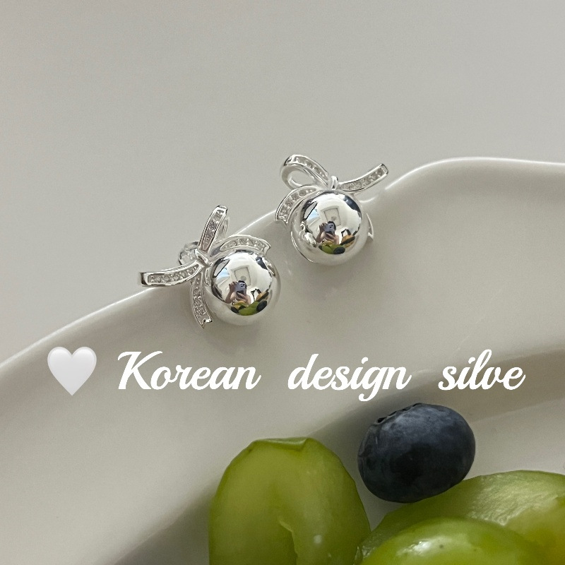 韓國ins風小眾精緻飾品 S925純銀 精巧蝴蝶結圓球耳釘 高級感女款