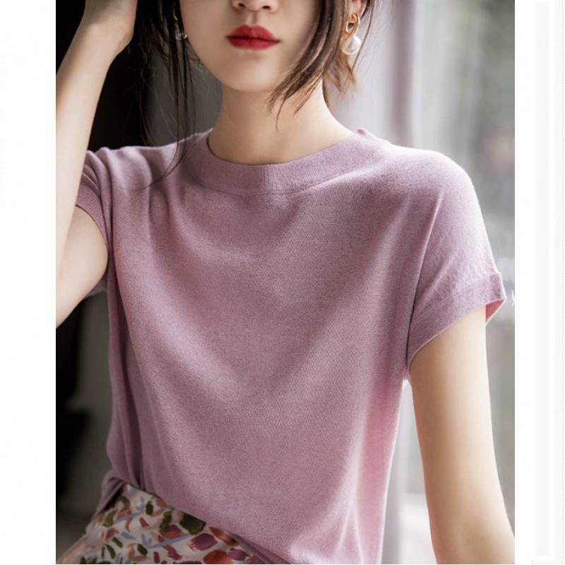 Новинка 2023 года, летний модный мягкий вязаный свитер, сверкающий, с хорошим темпераментом, легкий дышащий вязаный топ