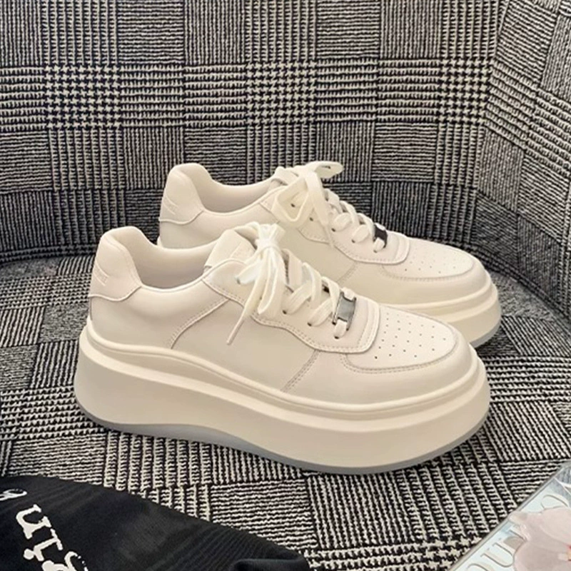 Sheii Su Yinyin ~ белые женские туфли из натуральной кожи с круглым носком, весенне-летняя женская обувь 2025 года, спортивные кроссовки на толстой подошве, трибутомия на толстой подошве