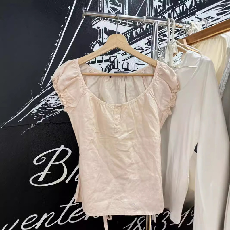 Bm Style Summer Three-Button Solid Color Short-Sleeve Bm New Sweet Girl Casual Slim-Fit Versatile Puff Sleeve Top T-Shirt for Women Bm Style Summer Three-Button Solid Color Short-Sleeve Bm New Sweet Girl Casual Slim-Fit Versatile Puff Sleeve Top T-Shirt for Women