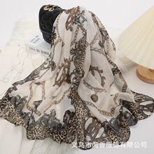 2022秋冬新款雪纺丝巾女士豹纹时尚围巾护颈防寒防风防晒围脖长巾