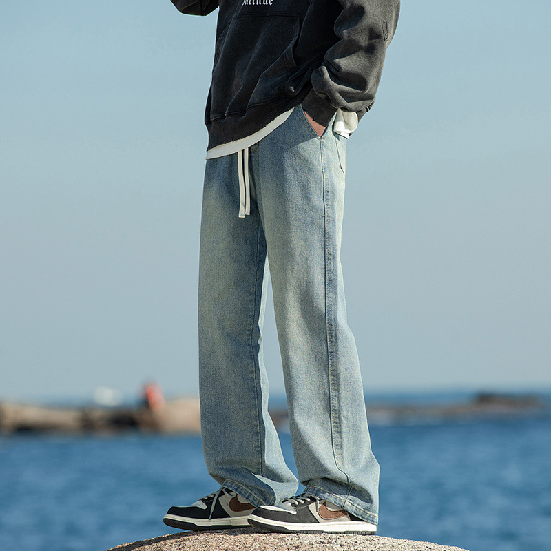 American Washed Jeans, Versatile Straight-Leg Men's Spring and Summer Loose Casual Pants, Boys' Trendy Brand 2025 New Style