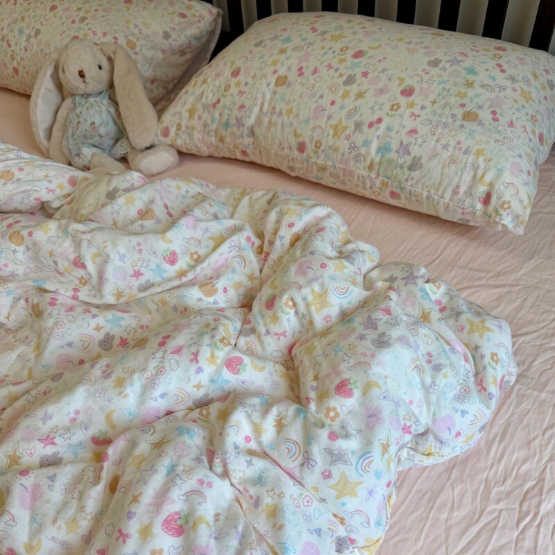 New Maternal and Infant Grade A-Grade All-Cotton Double-Layer Gauze Four-Piece Set, Pure Cotton Duvet Cover, Bed Sheet, Student Dormitory Three-Piece Set