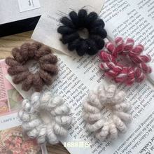 韩版简约耐用毛绒电话线发绳秋冬少女扎马尾发圈高弹力橡皮筋头绳
