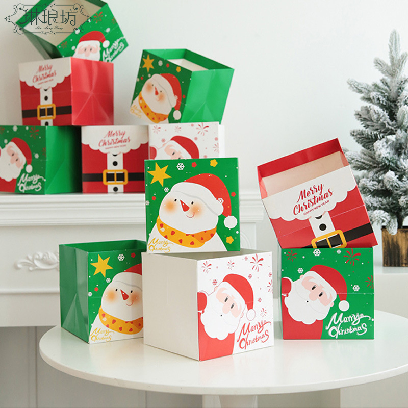 Nuevo bolso de mano de Navidad Papá Noel muñeco de nieve cartón pequeño bolso de regalo cuadrado bolso de papel