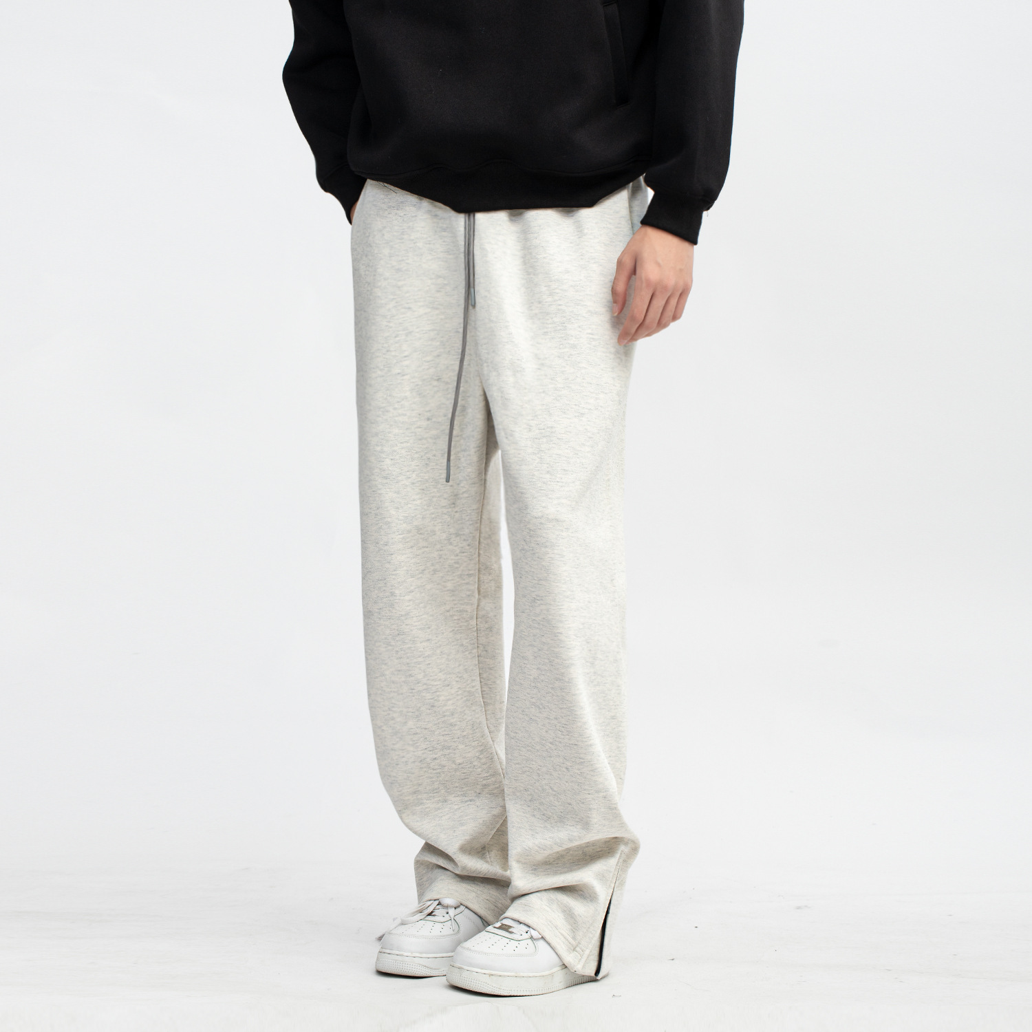 CSMY雙面棉重磅男女春秋寬鬆百搭闊腿休閒褲美式潮牌直筒拉鏈褲子