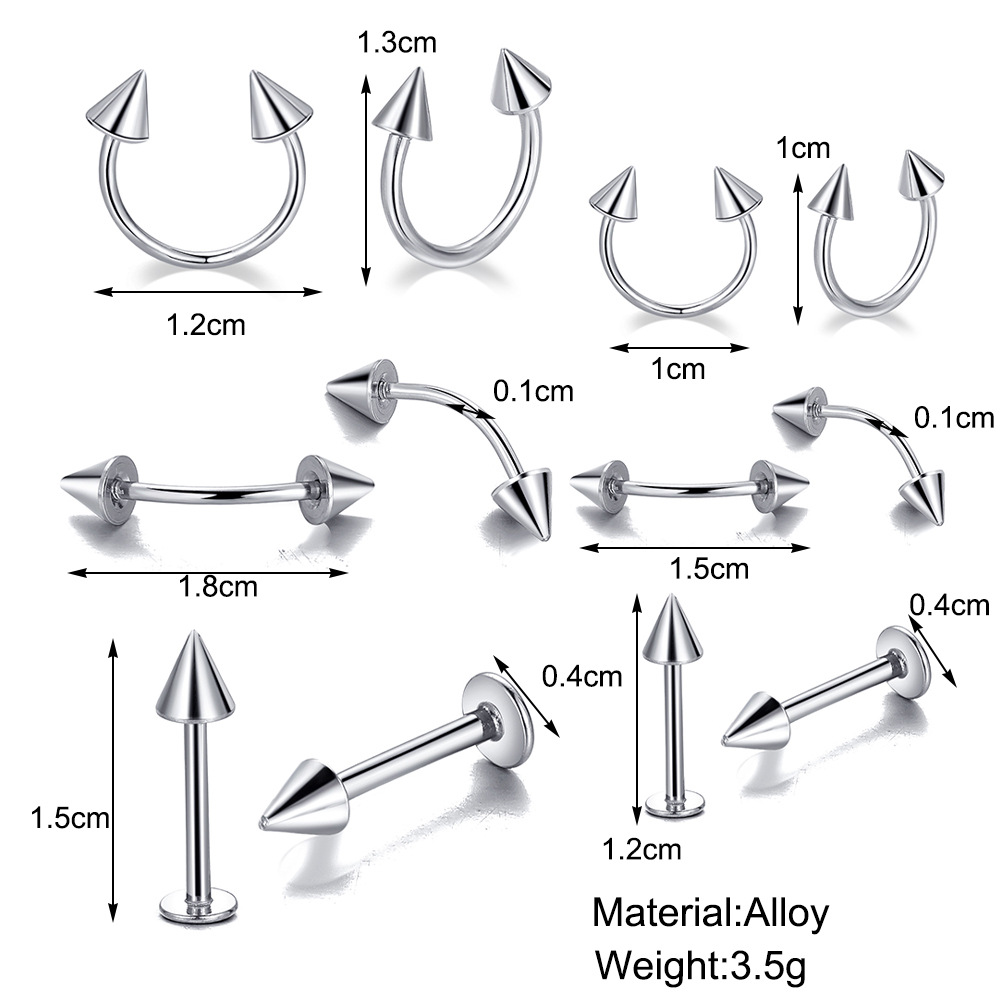 Edelstahl Nase Stud Curved C-form Nase Ring 12 Mixed Set display picture 1