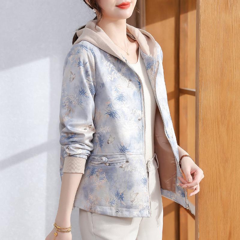 妈妈秋装2025新款连帽外套中老年女装休闲上衣春秋拉链风衣夹克衫|undefined